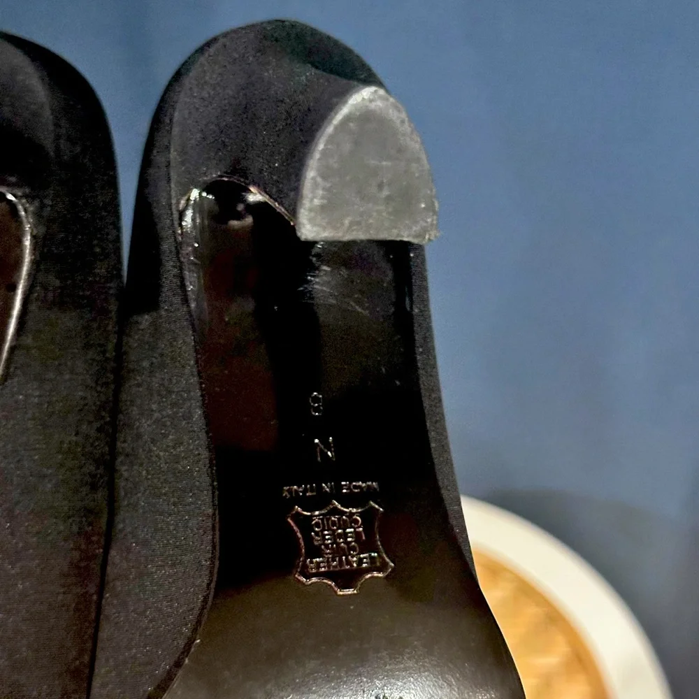 Yes St Laurent YSL Black Leather & Silk Faille Pumps - Sz 8N - Picture 5 of 11